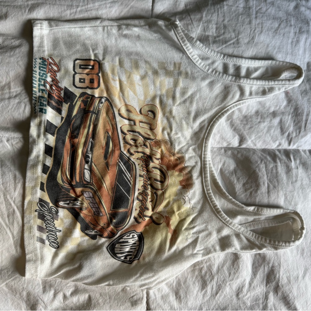 SHEIN White and Brown Car Graphic Tank Top